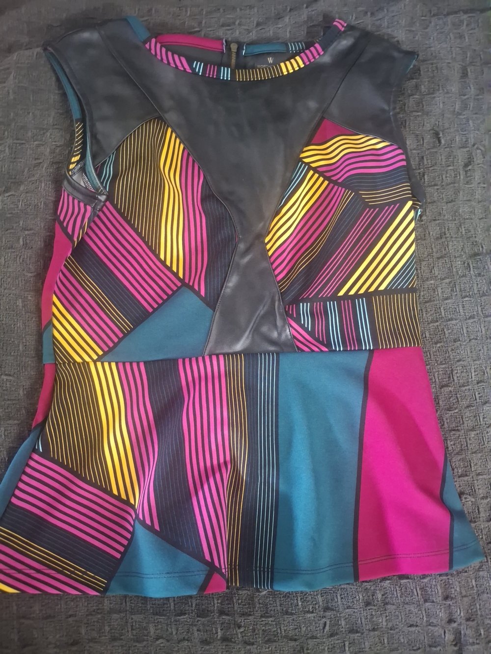 Worthington Multicolor Striped Faux-Leather Panel Tank Top